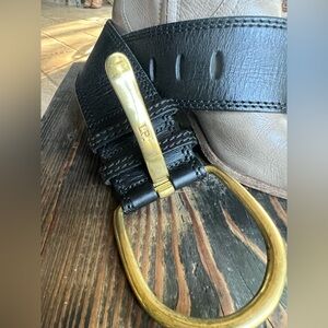 Linea Pelle black genuine leather heavy solid brass buckle